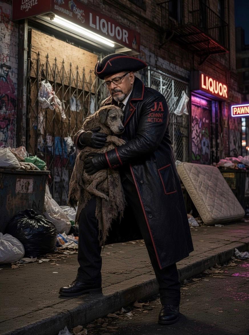Johnny Action with a rescued dog
